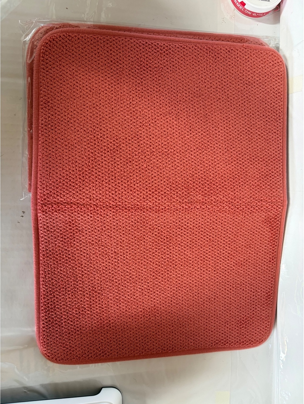 Set of 2 Coral Red Dish Drying Mat with Non-Slip Backing 12x12